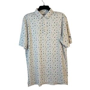 Straight Down Performance Golf Polo Mens S White Cocktail AOP Pine Island Logo